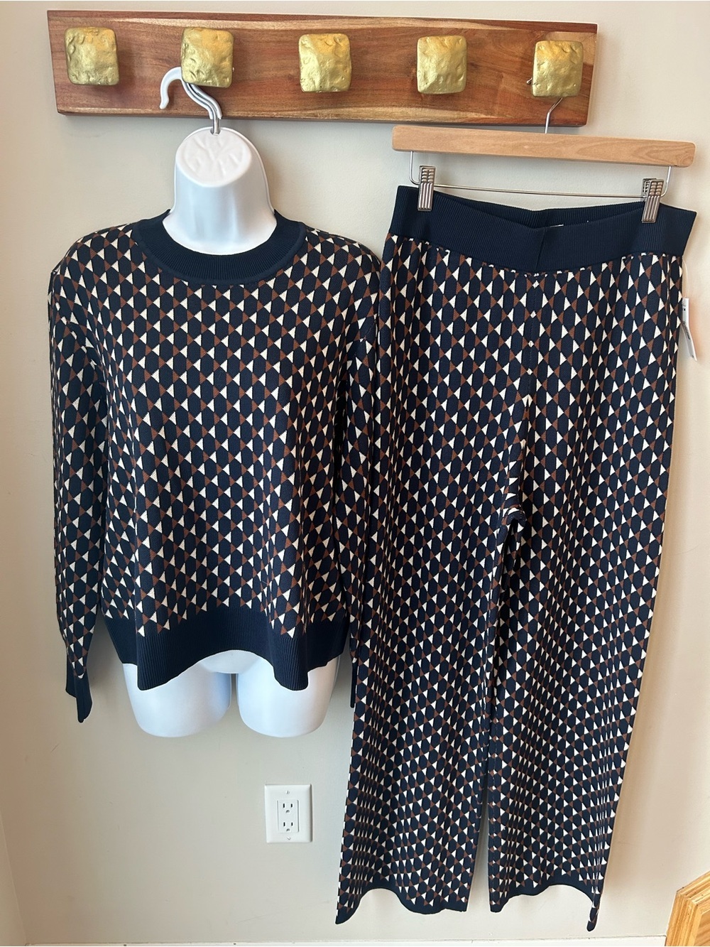 Joe Fresh Geometric Knit Lounge Set Mod Wide Leg Pants M/L NWT